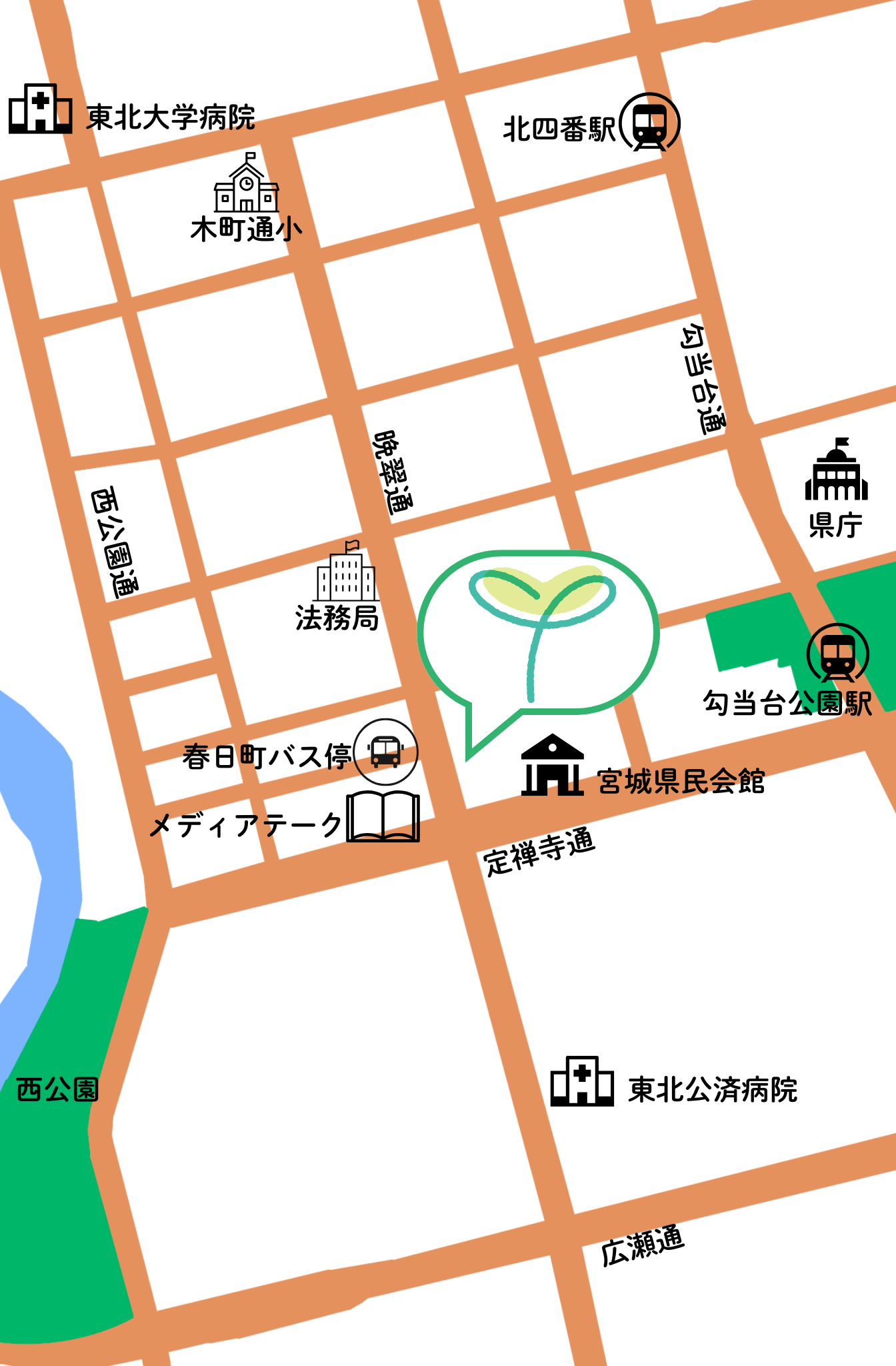 国分町たにた内科・循環器内科の地図です。